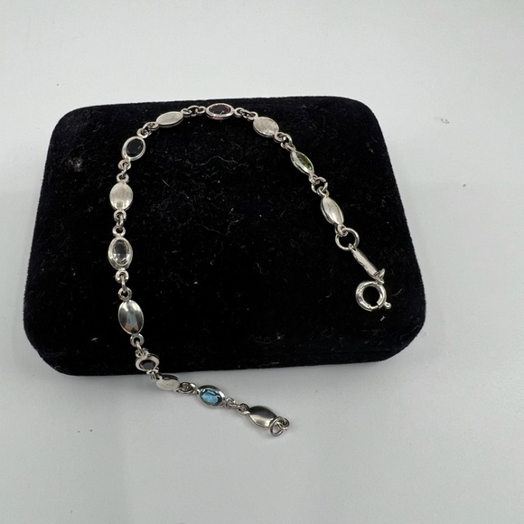 Vintage Italian Sterling Silver And Multicolor Stone Link Bracelet 7 1/4" - Picture 9 of 10